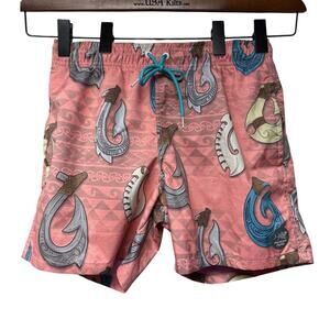 Psycho Tuna Men’s Board Swim Shorts Size Medium Hawaiian Tribal Hooks Beach Pool